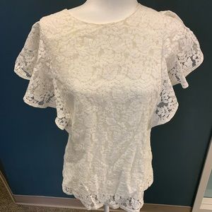White lace cap sleeve shirt